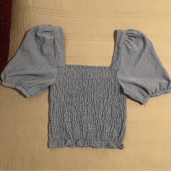 Rouje Katia Navy White Gingham Puff Sleeve Blouse - Picture 4 of 6